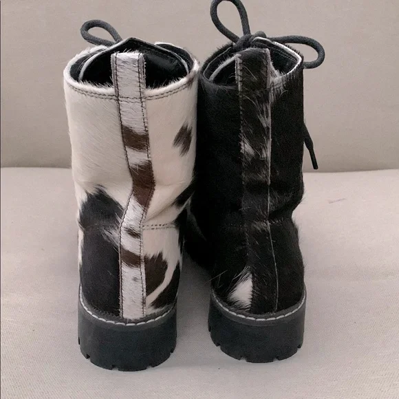 MYRA Bag Black and White Cowhide Combat Boots Women’s sz 7 - Picture 3 of 10